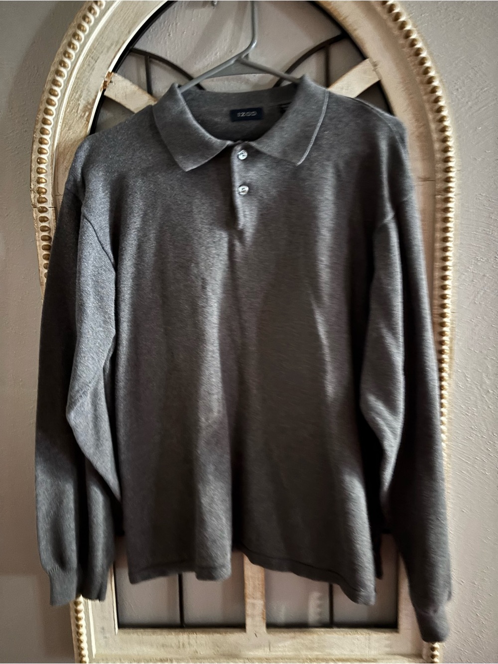 Izod Men's Long-Sleeve Polo in Charcoal Gray Large